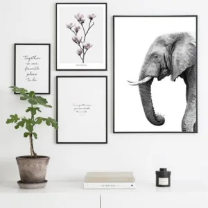Elephant Flower Canvas Poster Black White Scandinavian Wall Art Print Painting Nordic Style Decorative Picture Living Room Decor