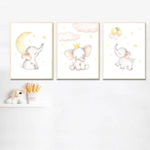 Elephant Moon Star Baby Animal Nursery Poster Child Canvas Print Simple Wall Art Painting Nordic Kids Room Decoration Picture