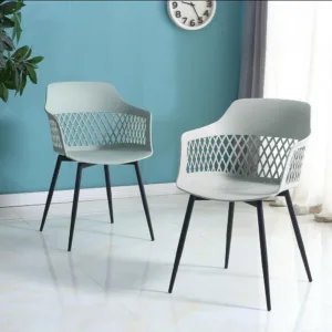 Ergonomic Set of 2 Modern Hollow Back Plastic Arm Chair Ventilation Grid Holes Structure Backrest Premium PP Material Chair