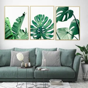 FGHGF Modern Prints Plant Leaf Art Posters And Prints Green Wall Art Canvas Painting Art Wall Pictures For Living Room Frameless