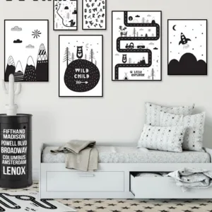 FOOCAME Forest Bear Picture Black and White Animal Poster Nursery Wall Art Canvas Print Painting Decoration Nordic Child Room