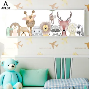 Family Animal Poster Nursery Canvas Wall Art Print Giraffe Lion Hippo Crocodile Painting Nordic Kids Decoration Picture Bedroom