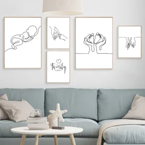 Family Poster Abstract Painting Minimalist Canvas Print Black And White Posters Line Drawing Wall Pictures For Living Room Decor