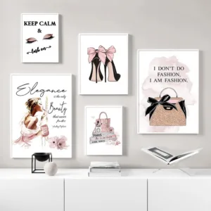Fashion Art Poster Pink Eyelash High Heels Bag Canvas Print Wall Painting Beauty Salon Girls Room Decoration Creative Picture