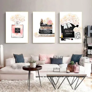 Fashion Book Print Paris Perfume Rose Canvas Poster Luxury Makeup Print Painting Vogue Wall Art Poster Picture Living Room Decor