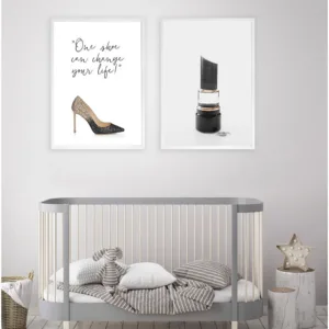 Fashion High Heel and Lipstick Wall Art Canvas Print Vogue Poster Simple Painting Decorative Picture Home Decoration Unframed
