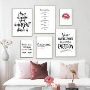 Fashion Makeup Print Painting Eyebrow Poster Lips Eyelashes Black And White Picture Beauty Salon Wall Art Home Room Wall Decor