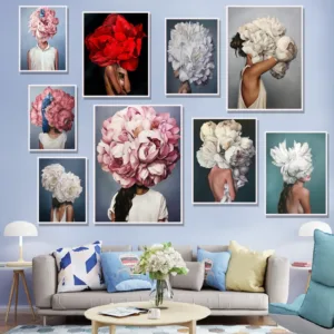 Fashion Modern Floral Feather Woman Abstract Unframed Canvas Painting Art Print Poster Picture Wall Living Room Home Decor