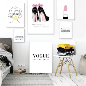 Fashion Poster Print Perfume Blowing Bubbles Beauty Canvas Painting Lipstick High Heels Picture Beauty Salon Girls Room Decor