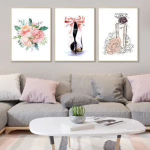 Fashion Posters Perfume Pink Flowers High Heels Wall Art Canvas Painting Watercolor Vogue Prints Modern Living Room Home Decor