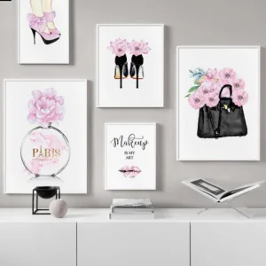 Fashion Quotes Art Poster Pink Lips High Heels Bag Canvas Print Wall Painting Beauty Salon Girl Room Decoration Creative Picture