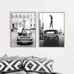 Fashion Retro Style Black White Photo Posters Vintage Street Art Canvas Painting Retro Car Vogue Girl Pictures Home Decor