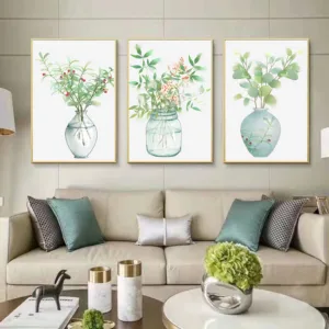 Fashion Vase Green Leaves Wall Art Canvas Poster Print Nordic Style For Living Room Poster Decoration Maison