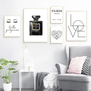 Fashion Wall Art Pictures Canvas Painting Bedroom Wall Decor Eyelash Perfume Love Hello Gorgeous Quote Vogue Posters and Prints
