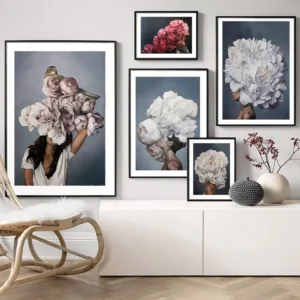 Feather Flower Woman Head Canvas Poster Nordic Abstract Wall Art Print Painting Modern Decorative Picture Living Room Decoration