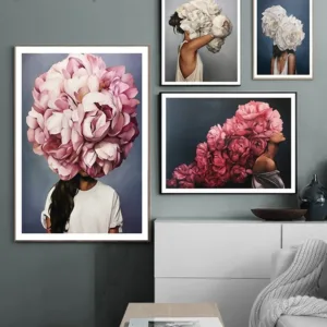 Feather Flower Woman Head Canvas Poster Nordic Abstract Wall Art Print Painting Modern Decorative Picture Living Room Decoration