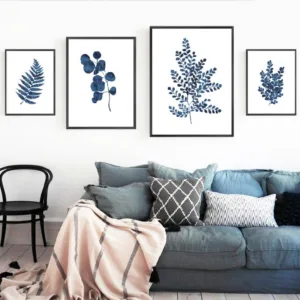 Fern Posters and Prints Watercolor Ink Blue Indigo Leaf Canvas Painting Botanical illustration Maidenhair Home Wall Art Decor