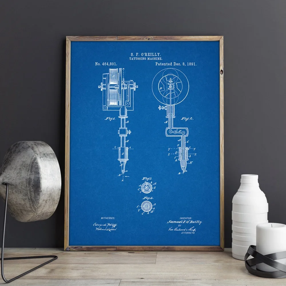 First Tattoo Machine Patent Prints Tattoo Parlor Wall Art Canvas Painting Posters Decor Vintage Blueprint Picture Decorations - Image 2