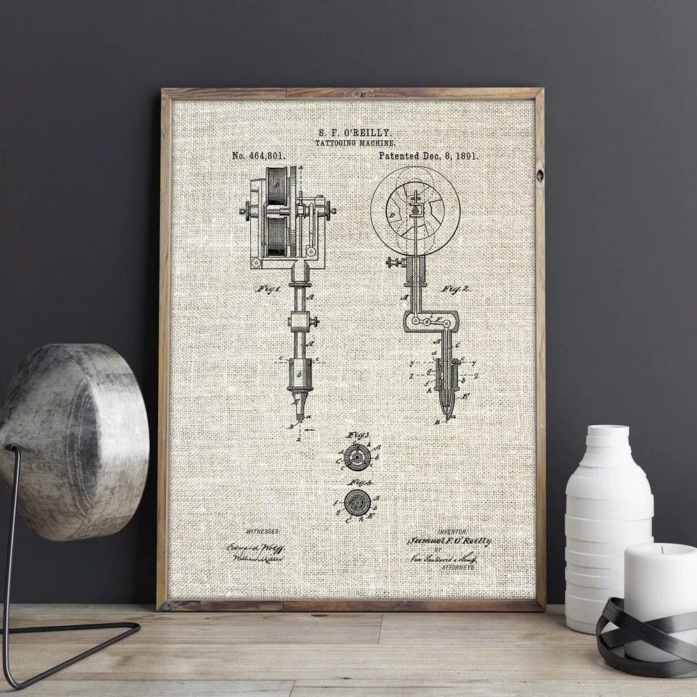 First Tattoo Machine Patent Prints Tattoo Parlor Wall Art Canvas Painting Posters Decor Vintage Blueprint Picture Decorations - Image 5
