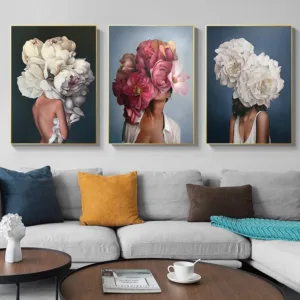 Flowers Feather Woman Abstract Canvas Painting Abstract Wall Art Poster Print Modern Decorative Picture Living Room Decoration