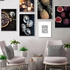 Food Kitchen Poster Wall Art Canvas Print Blueberry Pie Fig Coffee Painting Decorative Picture Modern Dining Room Decoration