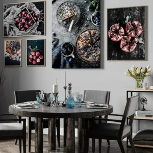 Food Kitchen Poster Wall Art Canvas Print Blueberry Pie Pomegranate Apple Painting Decorative Picture Modern Dining Room Decor