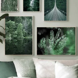 Forest Waterfall Bridge Landscape Picture Scandinavian Poster Scenery Nature Canvas Wall Art Print Painting Nordic Decoation
