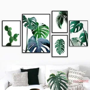 Fresh Green Cactus Big Tropical Leaves Wall Art Canvas Painting Plants Nordic Posters And Prints Wall Pictures For Living Room