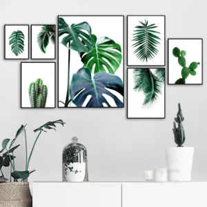 Fresh Green Cactus Big Tropical Leaves Wall Art Canvas Painting Plants Nordic Posters And Prints Wall Pictures For Living Room
