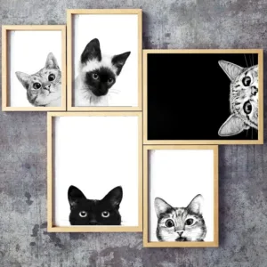 Funny Kitty Cat Black White Kids Nordic Posters And Prints Wall Art Canvas Painting Wall Pictures For Living Room Salon Decor