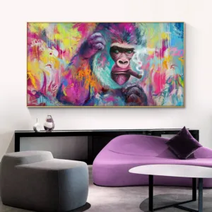 Funny Smoking Orangutan Monkey Animals Graffiti Art Canvas Painting Wall Art Posters Prints Wall Pictures for Living Room Decor