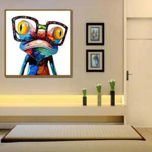Fuwatacchi Colorful Frog With With Glasses Abstract Oil Painting on Canvas Print Poster Modern Art Wall Pictures For Living Room