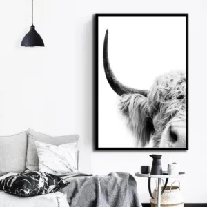 G702 Art Decor Black and White Highland Cow Abstract Minimalism Shaggy Yak Cow  Animal Bull Wall Art Canvas Painting Silk Poster