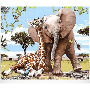 GATYZTORY DIY Painting By Numbers Elephant And Giraffe HandPainted Oil Painting Drawing On Canvas Wall Decor