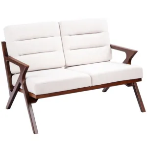 GIANTEX Modern Fabric Loveseat Armchair Upholstered Wooden Lounge Chair Living Room Chair Bedroom Furniture HW57458