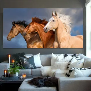 Home Decor Wall Art Canvas Three Horse Running Painting Modern Living Room Decoration Canvas Posters Prints no frame