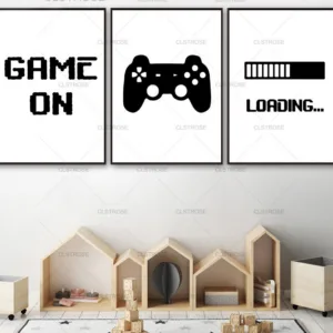 Game Loading Minimalist Canvas Print Gaming Wall Art Poster Black And White Art Painting Boys Room Decorative Picture Gamer Room