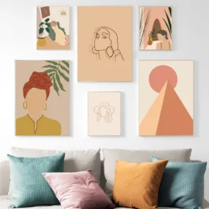 Geometric Abstract Girl Fashion Vintage Wall Art Canvas Painting Nordic Posters And Prints Wall Pictures For Living Room Decor