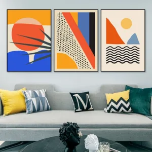 Scandinavia Canvas Wall Art – Geometric Abstract Scene – 3 Piece Set