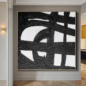 Geometric Black And White Abstract Painting Minimalist Art Mid Century Modern Wall Art Decor Acrylic Painting On Canvas Art