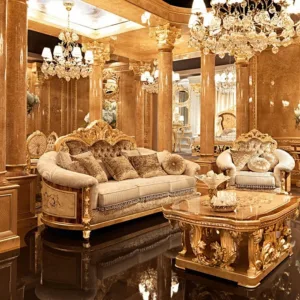Glorious Palace Style Sofa Set with Velvet Fabric Upholstery / Sumptuous 1+2+3 Seaters, Square Table / Sea Ship >8 weeks