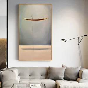 Golden Boat Modern Abstract Canvas Painting Minimalist Landscape Artwork Poster Print Nordic Wall Art Picture Living Room Decor