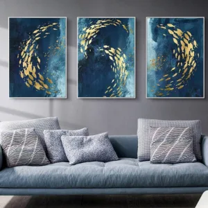 Golden Fish Abstract Wall Poster Modern Style Canvas Print Painting Contemporary Art Living Room Entrance Decoration Picture