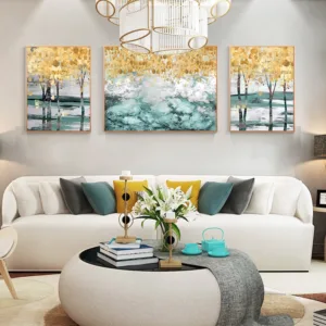 Golden Forest Landscape Wall Art Canvas Abstract Painting Nordic Posters and Prints Wall Pictures for living Room Home Decor