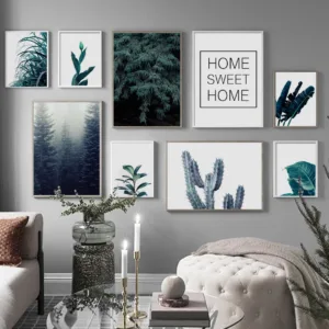 Green Leaves Cactus Forest Sweet Home Wall Art Canvas Painting Nordic Posters And Prints Wall Pictures For Living Room Decor