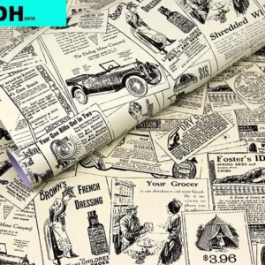 Vintage Newspaper Peel and Stick Wallpaper Removable Self-Adhesive Wall Paper Waterproof Stamp Desktop Renovation Rustic Style