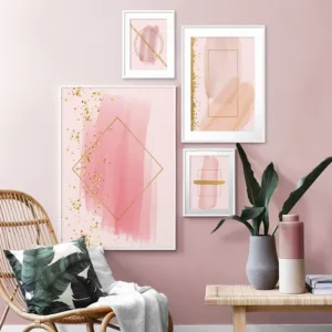 Modern Abstract Gold foil Geometric Pink Canvas Art Paintings For Living Room Bedroom Posters And Prints Wall Poster Home Decor