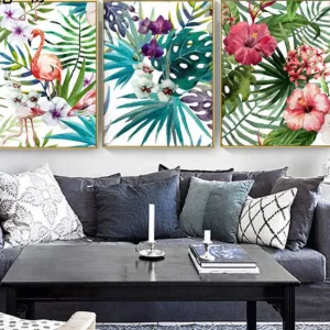 Tropical Forest Flower Leaves Watercolor Plant Flamingo Art Poster Print Picture Wall Decor Canvas Painting Home Decor