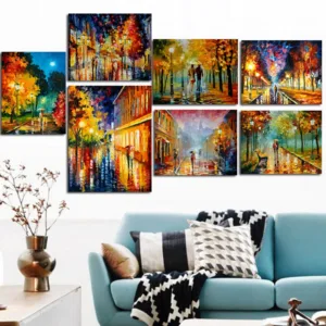 HD Print Wall Pop Art Romance Couple Rain Day Street Landscape Poster Oil Painting on Canvas Modern Wall Picture For Living Room