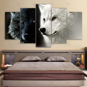 HD Printed 5 Piece Poster Canvas Art Abstract Black White Wolf Couple Wall Art Painting Wall Pictures For Living Room Home Decor